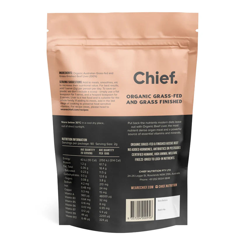Chief | Organic Beef Liver Powder | 180g | 90 Serves