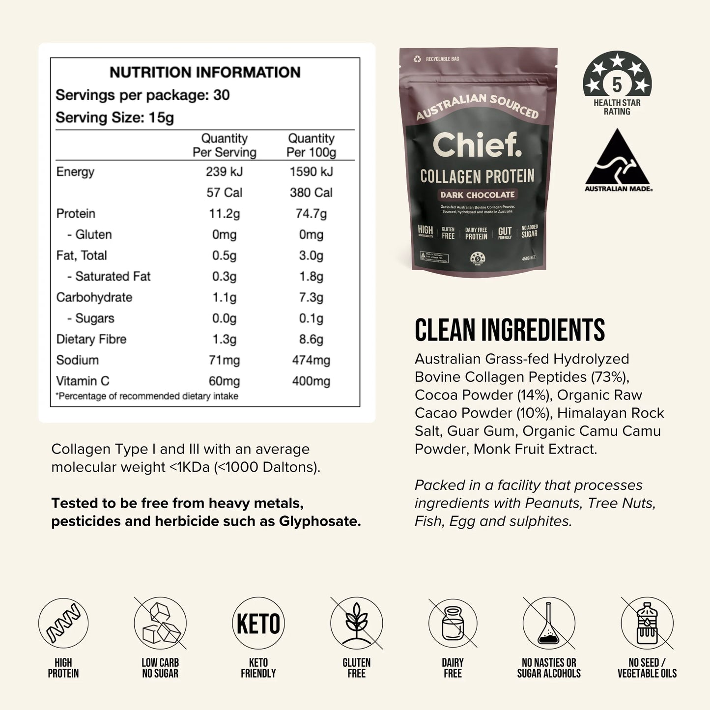 Chief Grass-fed Collagen Protein Powder - 30 serves