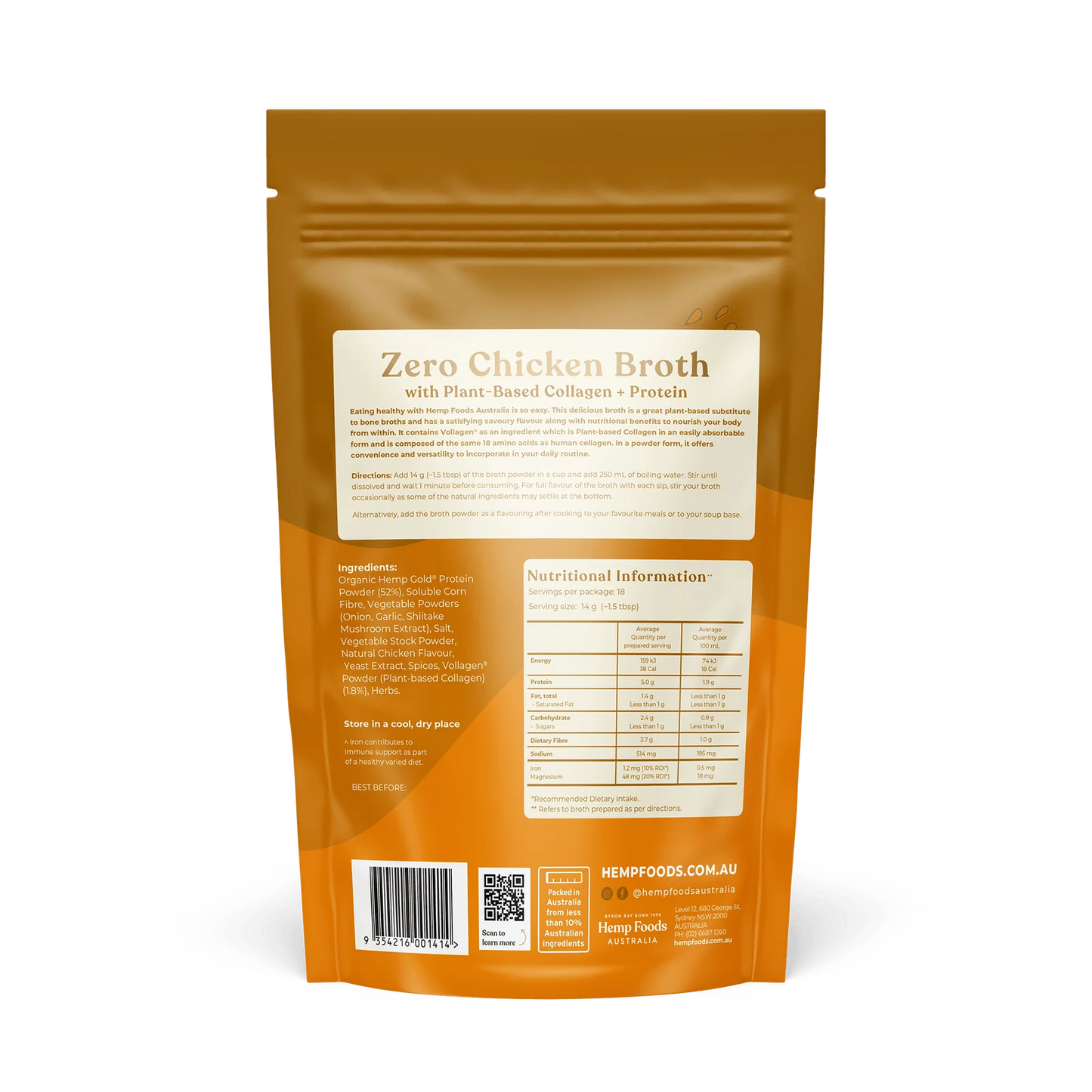 Hemp Foods Australia - Zero Chicken Broth - 252g - 18 serves