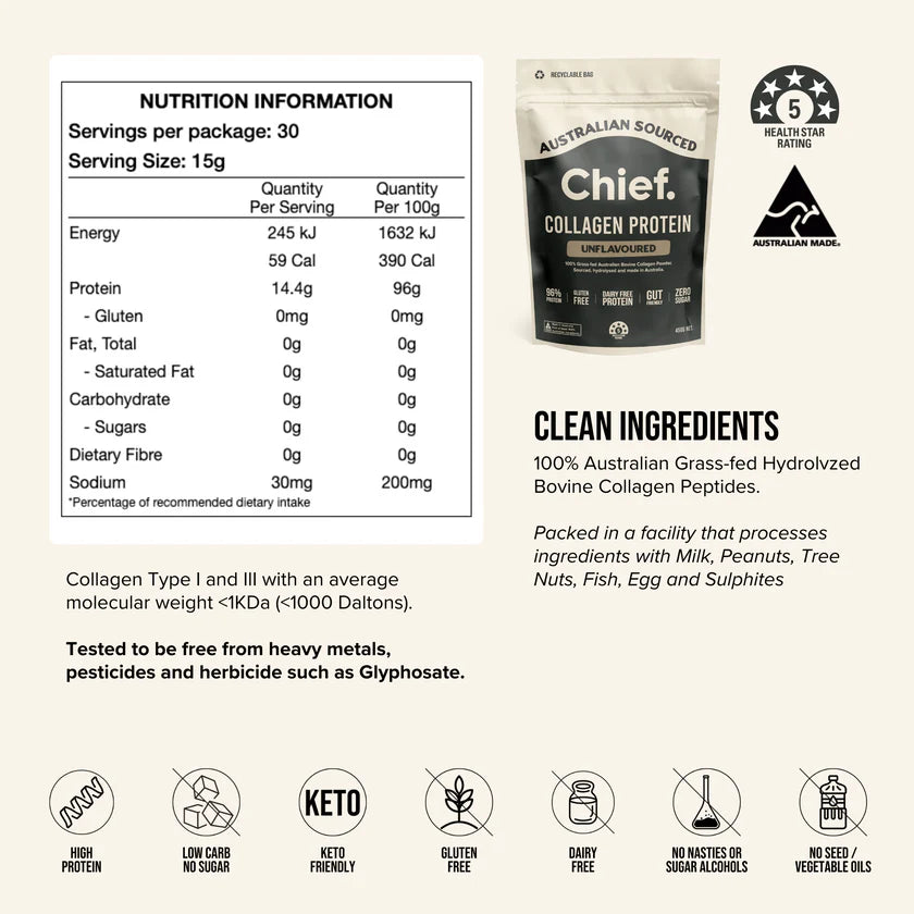 Chief Grass-fed Collagen Protein Powder - 30 serves