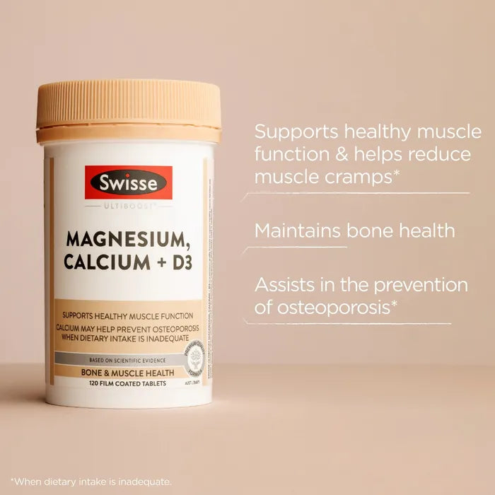 SWISSE | Magnesium, Calcium + D3 | 120 Tablets