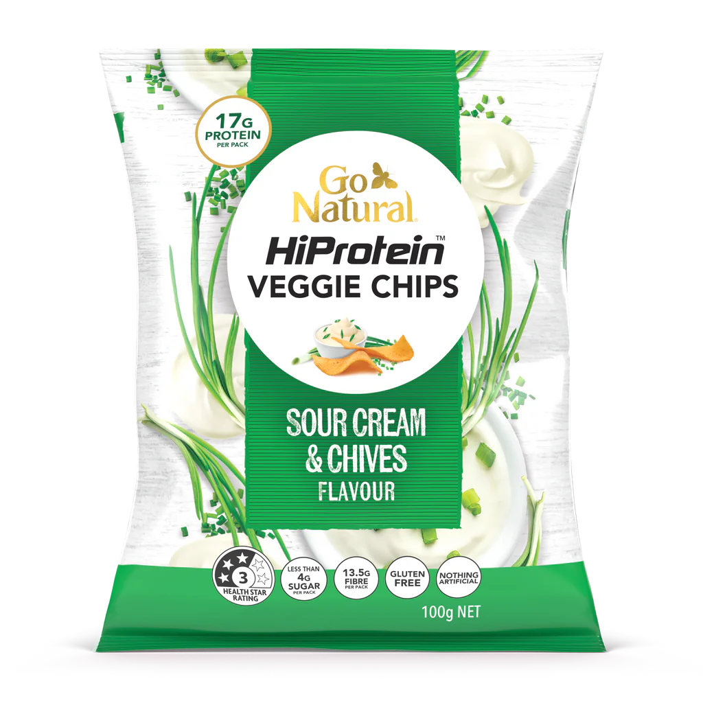 Go Natural | HiProtein Veggie Chips | Sour Cream & Chives | 100g