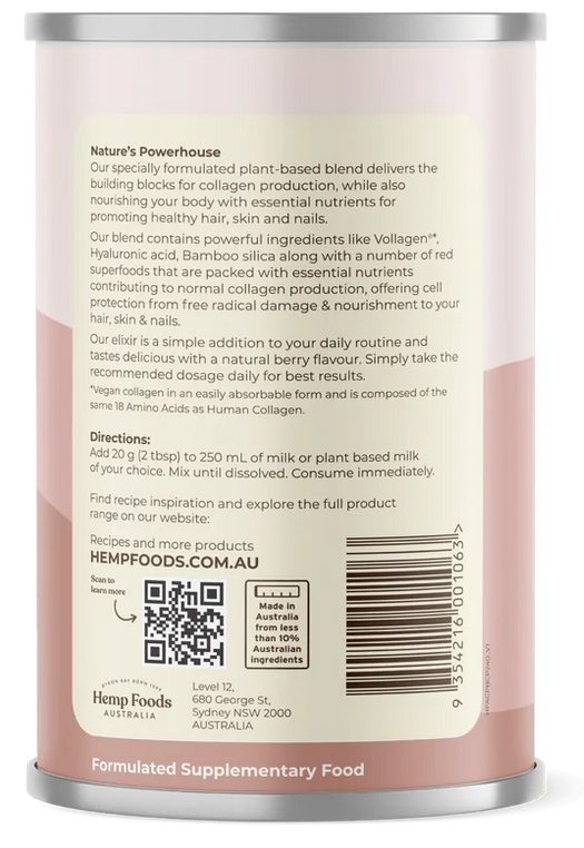 Hemp Foods Australia  - Plant Based Collagen - Skin/Hair/Nails - 240g