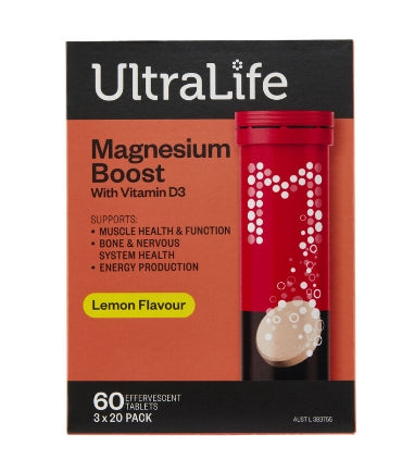 Ultralife | Magnesium Boost with Vit D3 | 3 x 20 Pack | Lemon