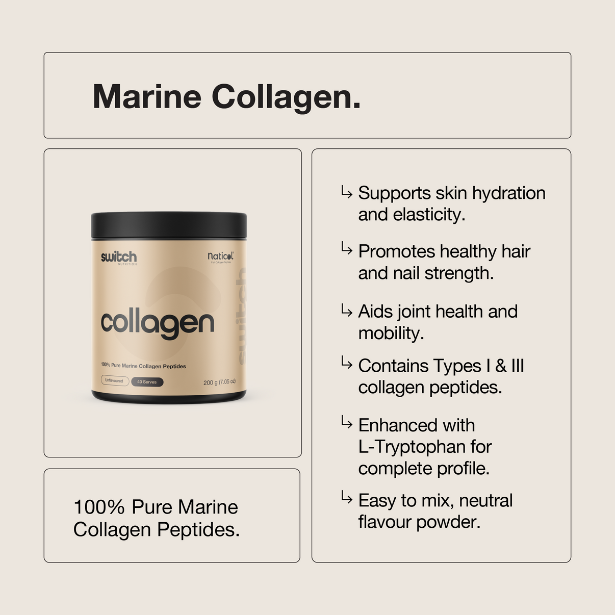 Switch - Marine Collagen Peptides - Unflavoured - 40 serves